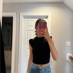 Black Ruffled Sleeveless Top